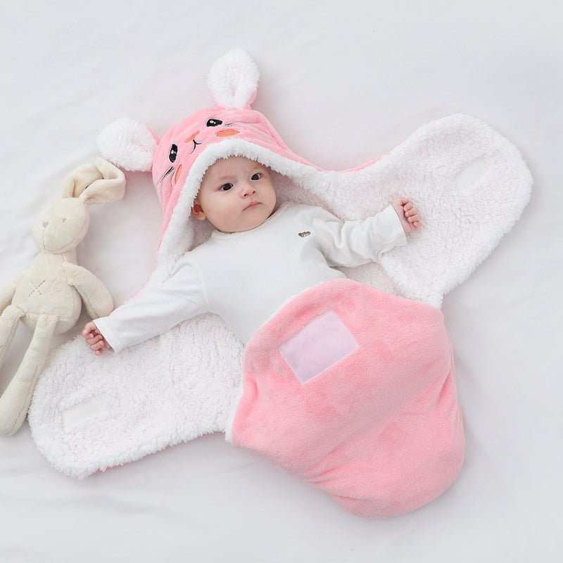 nid-d'ange-rose-lapin-joie-de-bébé-accessoire-voyage-bébé-couverture-emmaillotage-sieste-rituel-sieste-sortie-polyester-flanelle