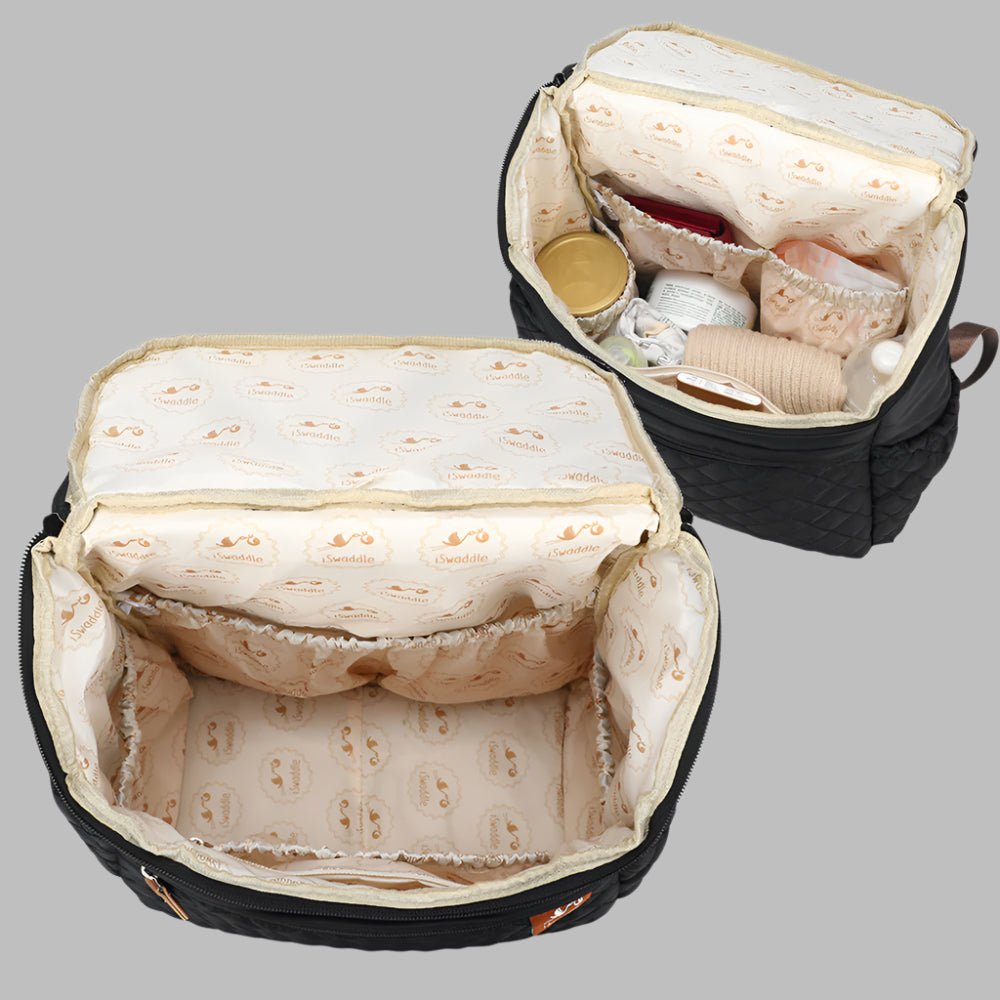 sac-a-langer-noir-sac-a-couche-stylé-rester-tendance-en-avec-bébé-sangles-poussette-integré-dans-les-bretelles-du-sac-a-dos-espace-genereuse-poche-biberon-eau