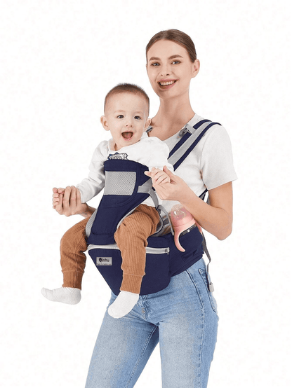 porte-bebe-bleu-ergonomique-ajustement-posture-balades-voyage-avec-bébé