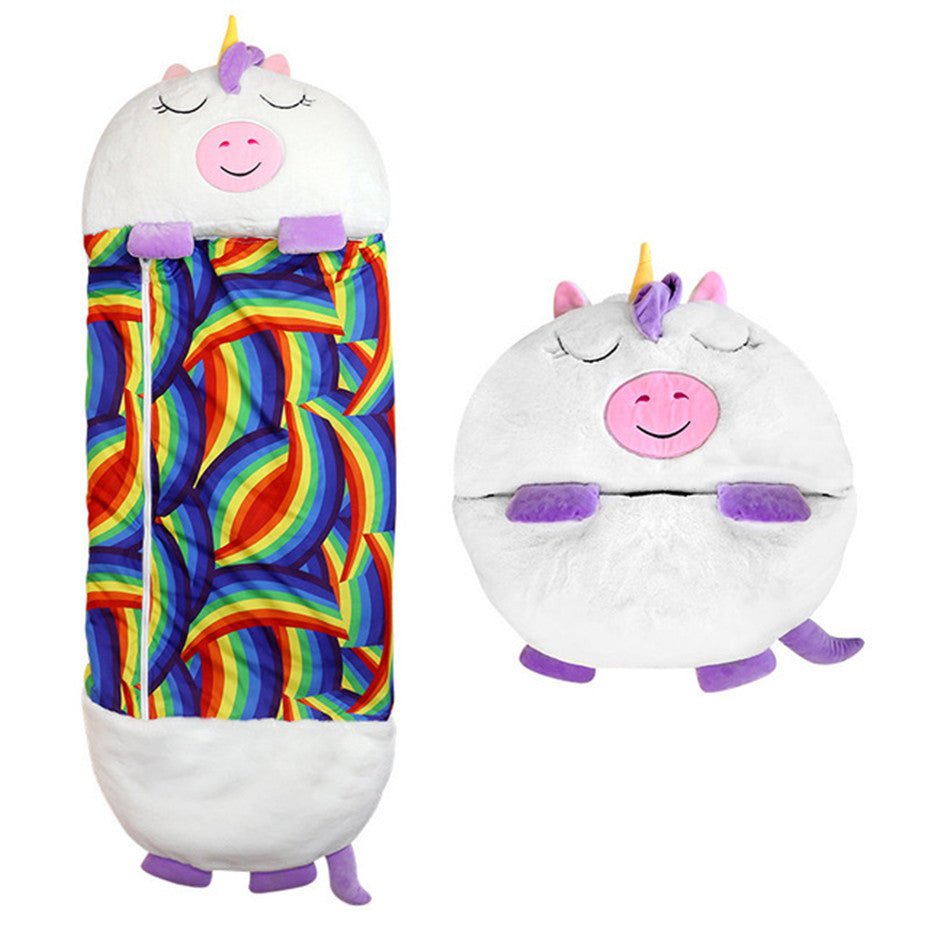 Sac-de-couchage-enfant-bande-dessine-licorne-unicorn-personnage-preferé-des-petits-moments-précieux-en-nature-camping-voyage-joie-de-bébé