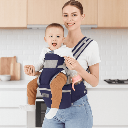 porte-bebe-bleu-ergonomique-ajustement-posture-balades-voyage-avec-bébé